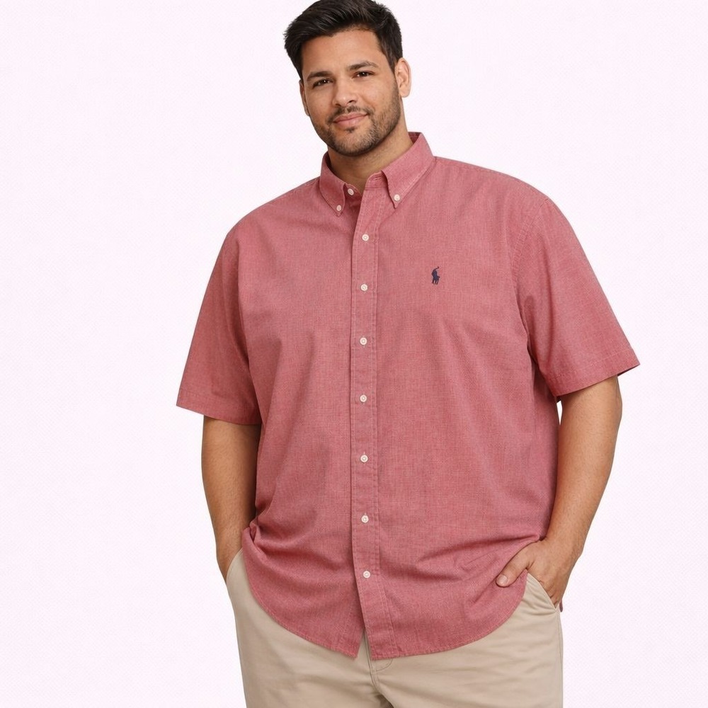 Ralph Lauren Men's Oxford Button Down Shirt Red Check 17.5‎ 34/35